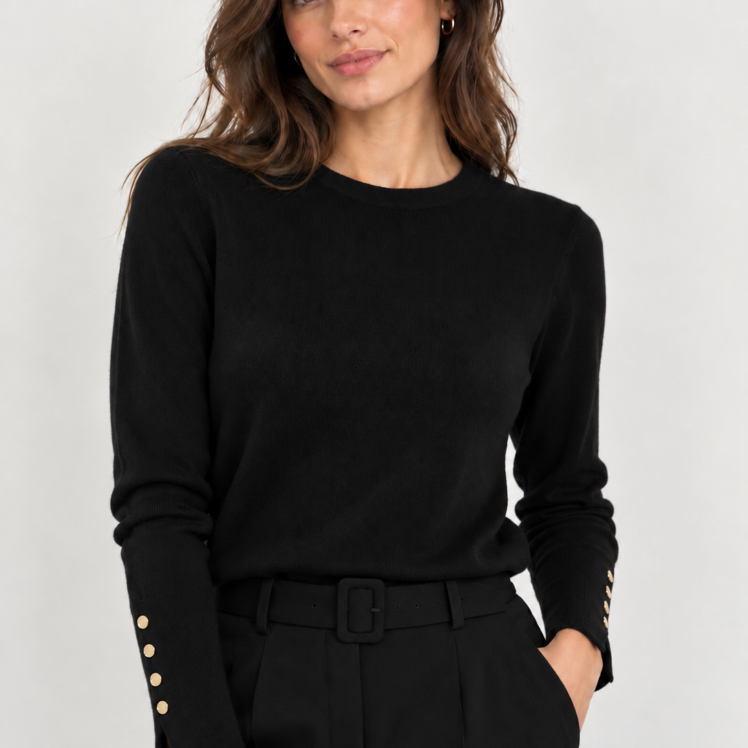Gill - Gold Button Cuff Fine-Knit Jumper
