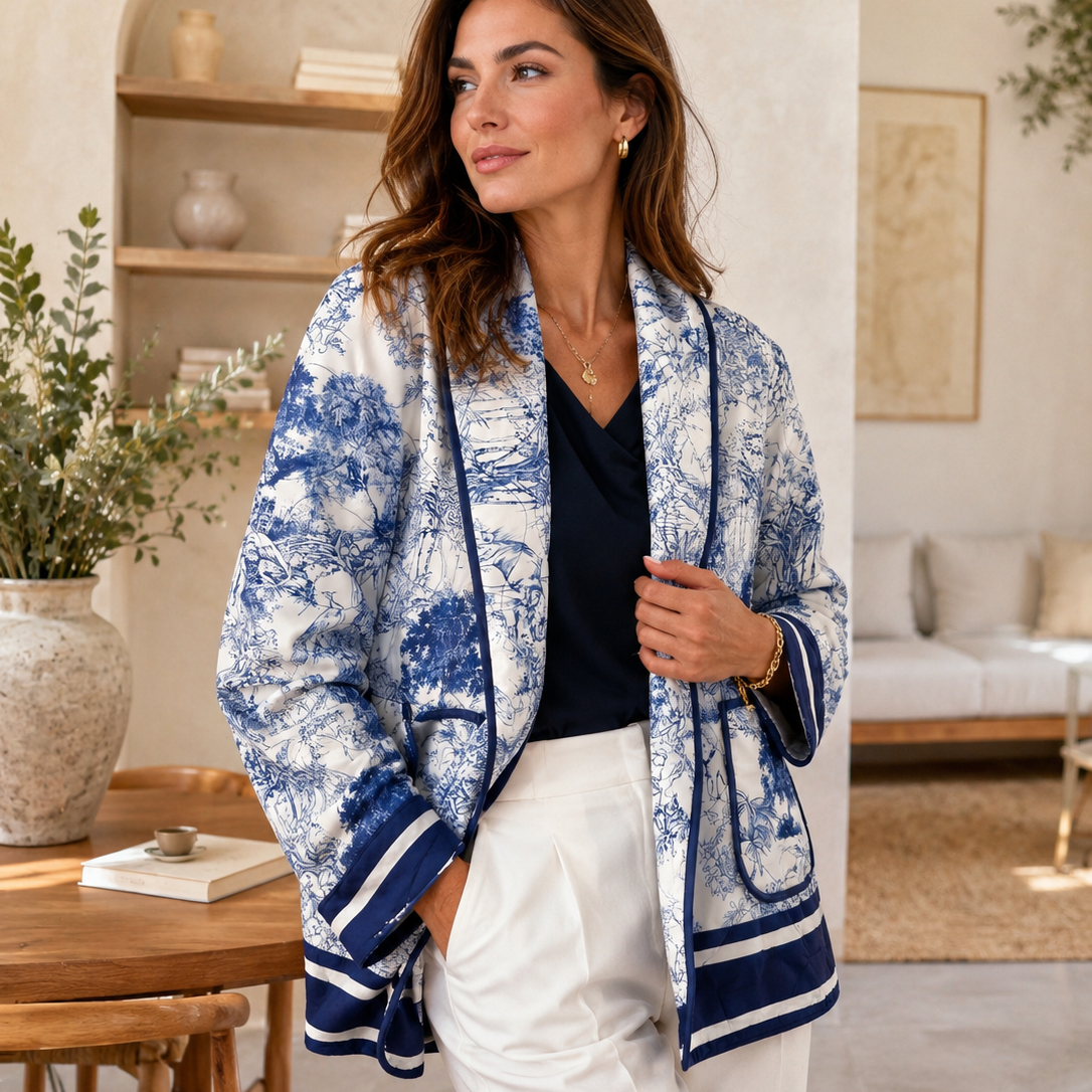 Blue & White Toile Quilted Jacket