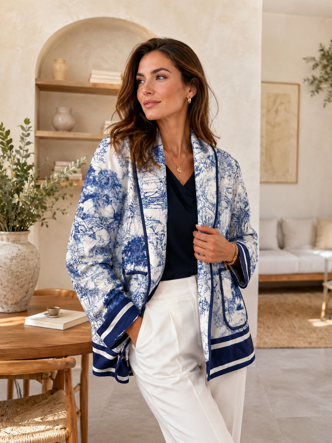 Blue & White Toile Quilted Jacket