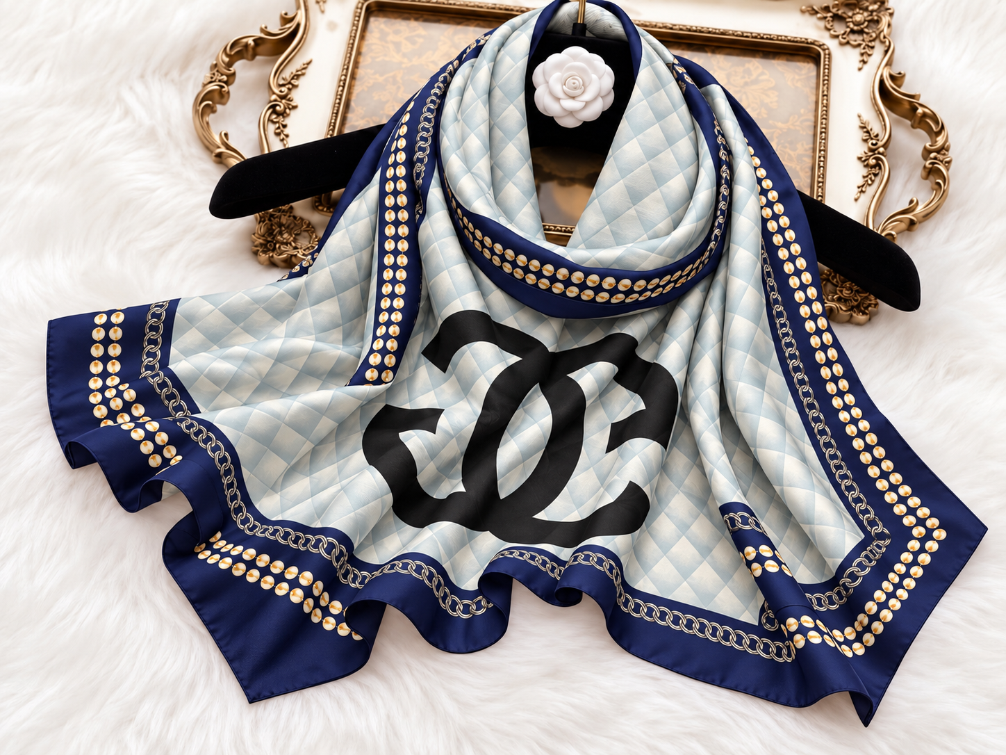 Chain & Diamond Print Silky Scarf