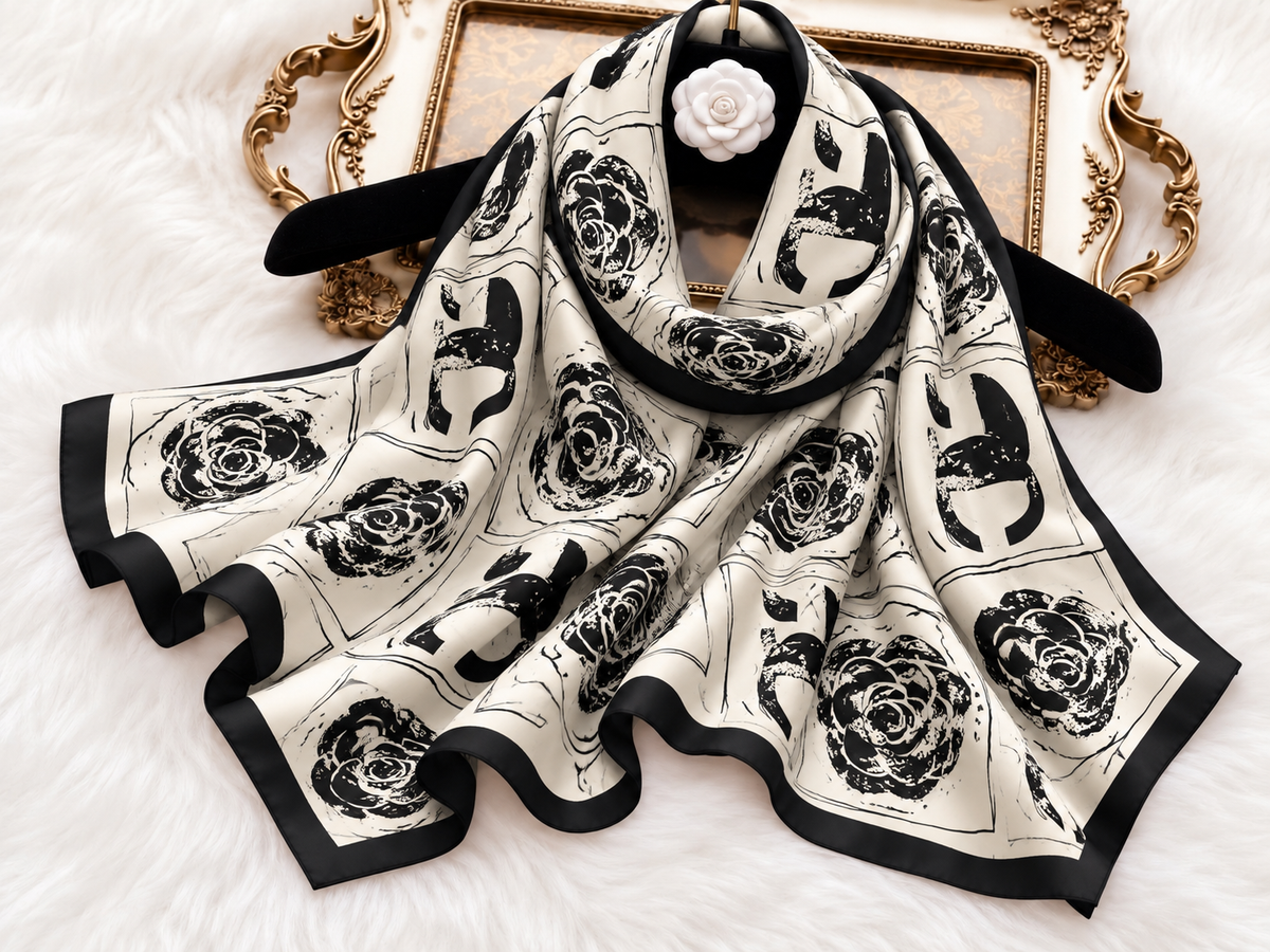 Monochrome Rose Print Scarf