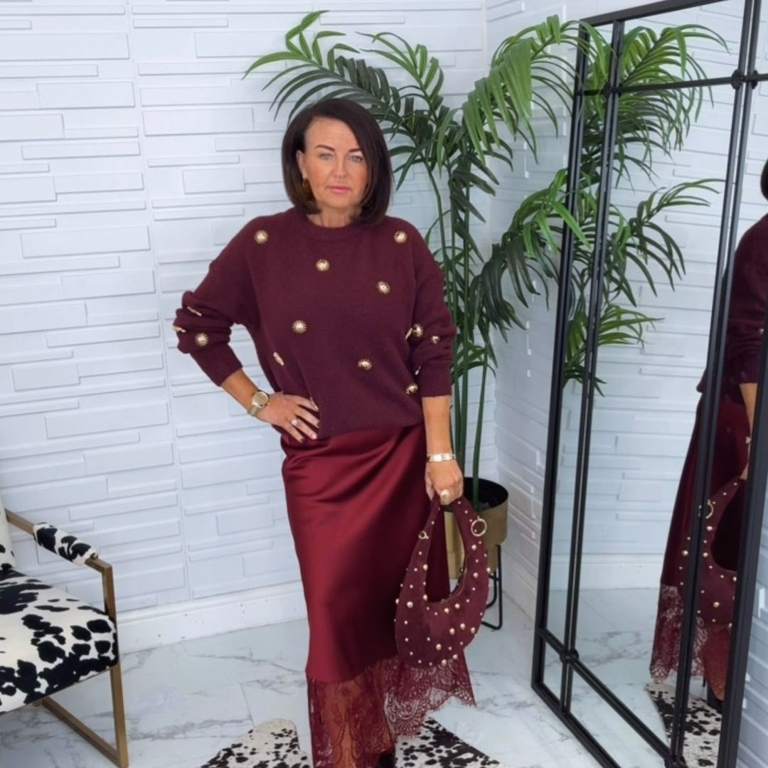 “Amber” Satin & Lace Bias Skirt