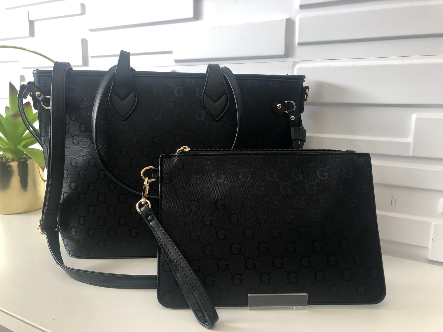 “G” Studded Tote Bag & Matching Wallet (With crossbody strap)
