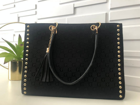 Black & Gold Studded Tote Bag (with crossbody strap)